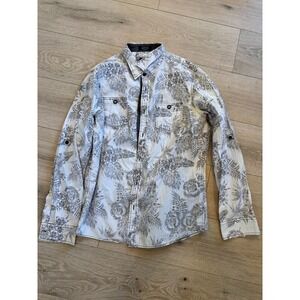 Eighty Eight Platinum Floral Botanical Button Down Shirt L Roll Sleeve Casual